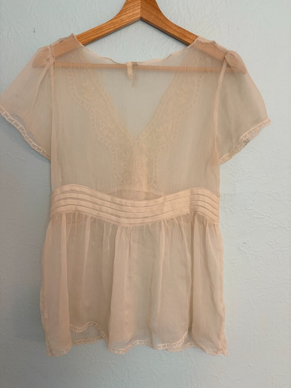 Sheer Ivory Embroidered Lace Boho Blouse Fairycore Cottagecore Top Size Small - Picture 2 of 14